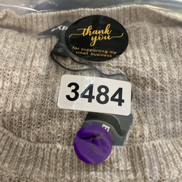 Express "NEW" Tan White Coquette Coastal Marled Lace Up Side Tunic Sweater Sz M - Picture 13 of 13